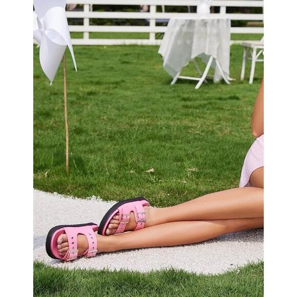 Easyfox Pink Slides Sandals Shoes Women's Size 7.5 Double Buckle Adjustable NEW - Picture 5 of 6